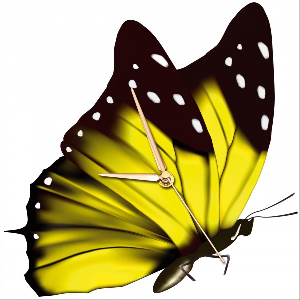 Design Wanduhr - Schmetterlings-Uhr gelb