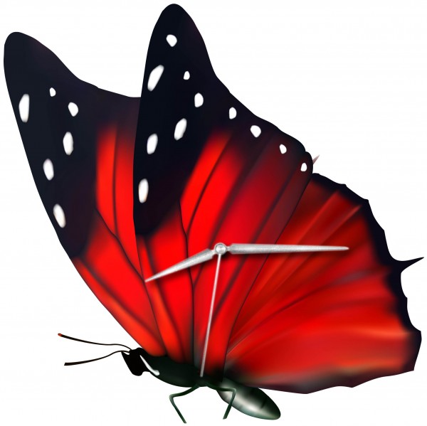 Design Wanduhr - Schmetterlings-Uhr rot