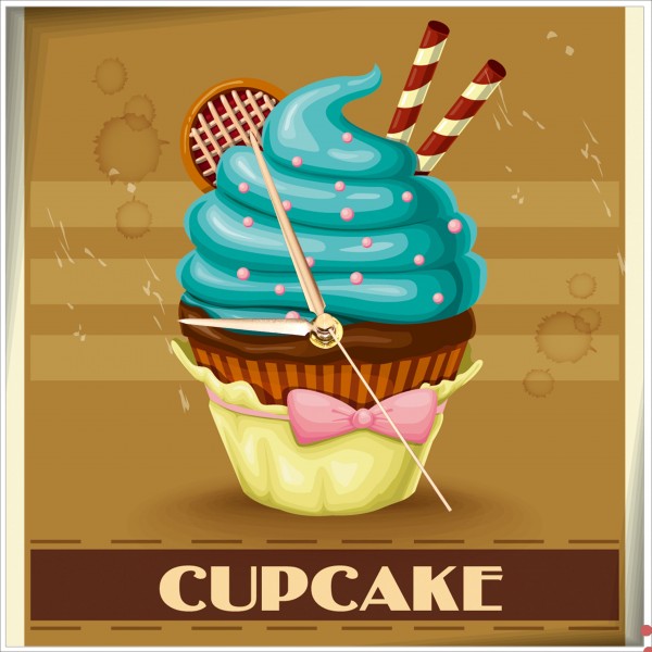 Design Wanduhr - Vintage Cupcake - Uhr türkis