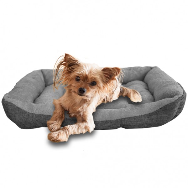 Bett für Hunde und Katzen - schwarz-hellgrau-leinenoptik