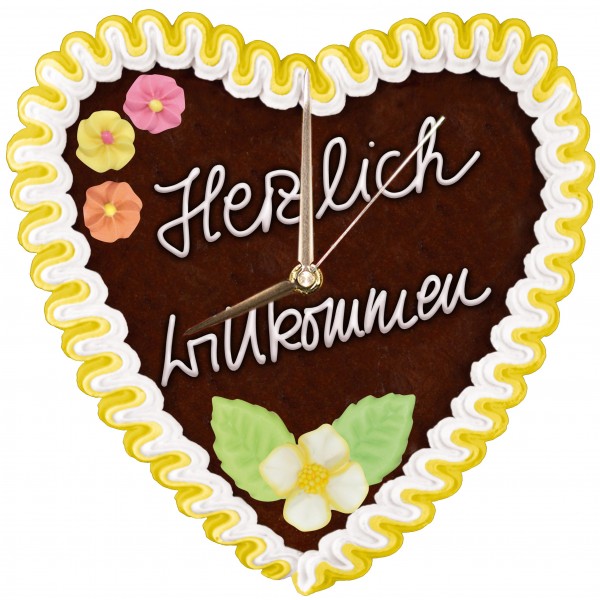 Design Lebkuchenherz - Uhr Herzlich Willkommen