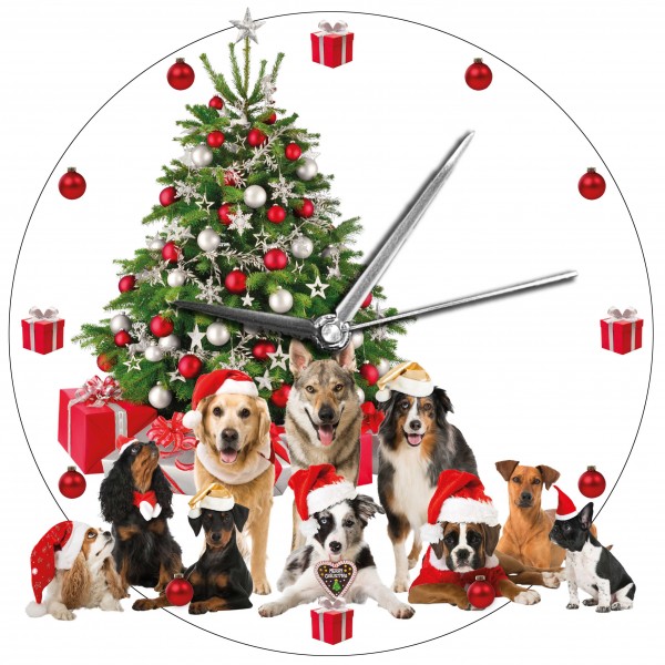 Design Wanduhr - Weihnachtsuhr - Weihnachtshunde Merry Christmas