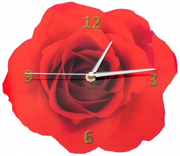 Design Wanduhr - Rosenblüte - Uhr rot